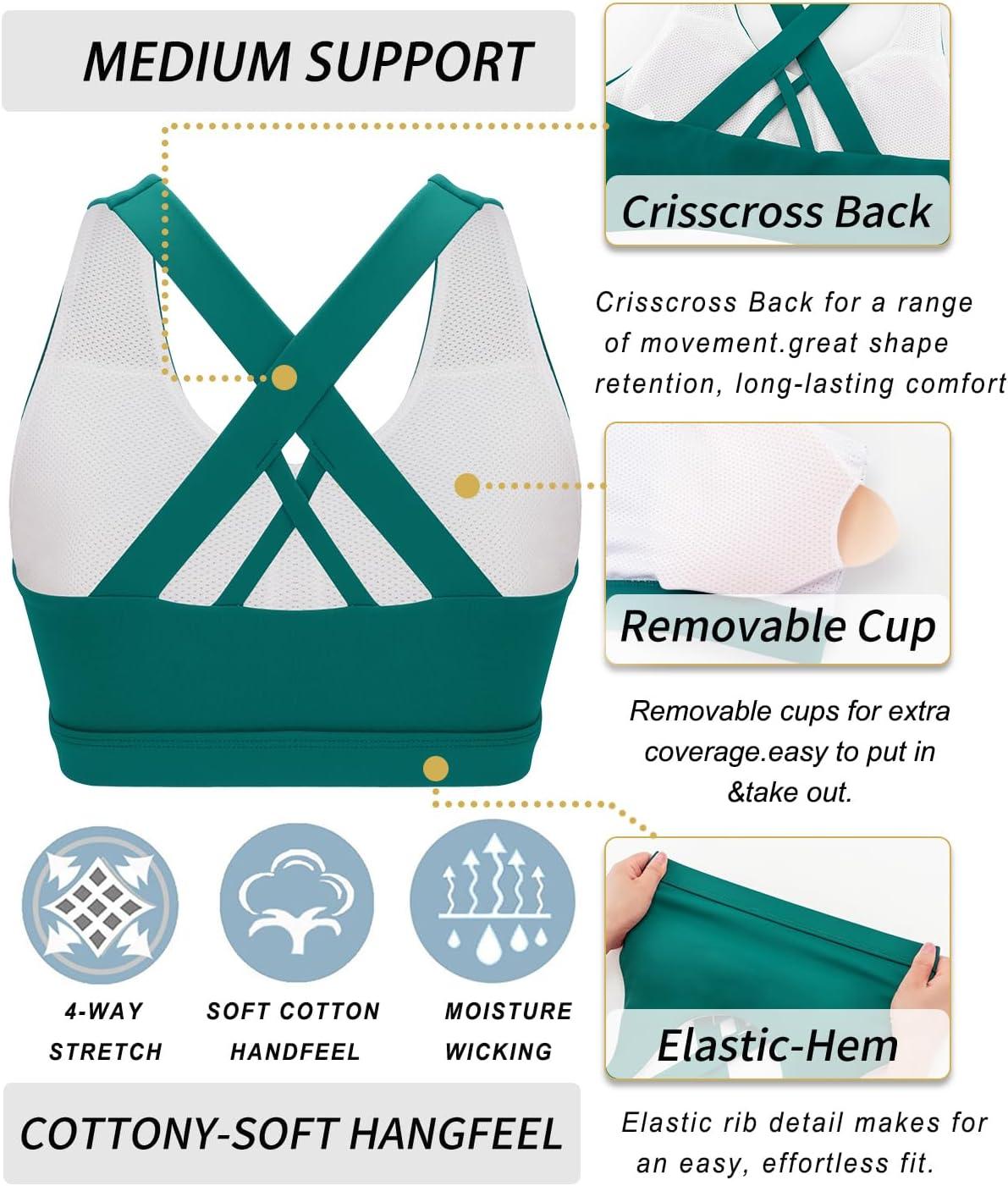 imageRUNNING GIRL Sports Bra for Women CrissCross Back Padded Strappy Sports Bras Medium Support Yoga Bra with Removable CupsAteal