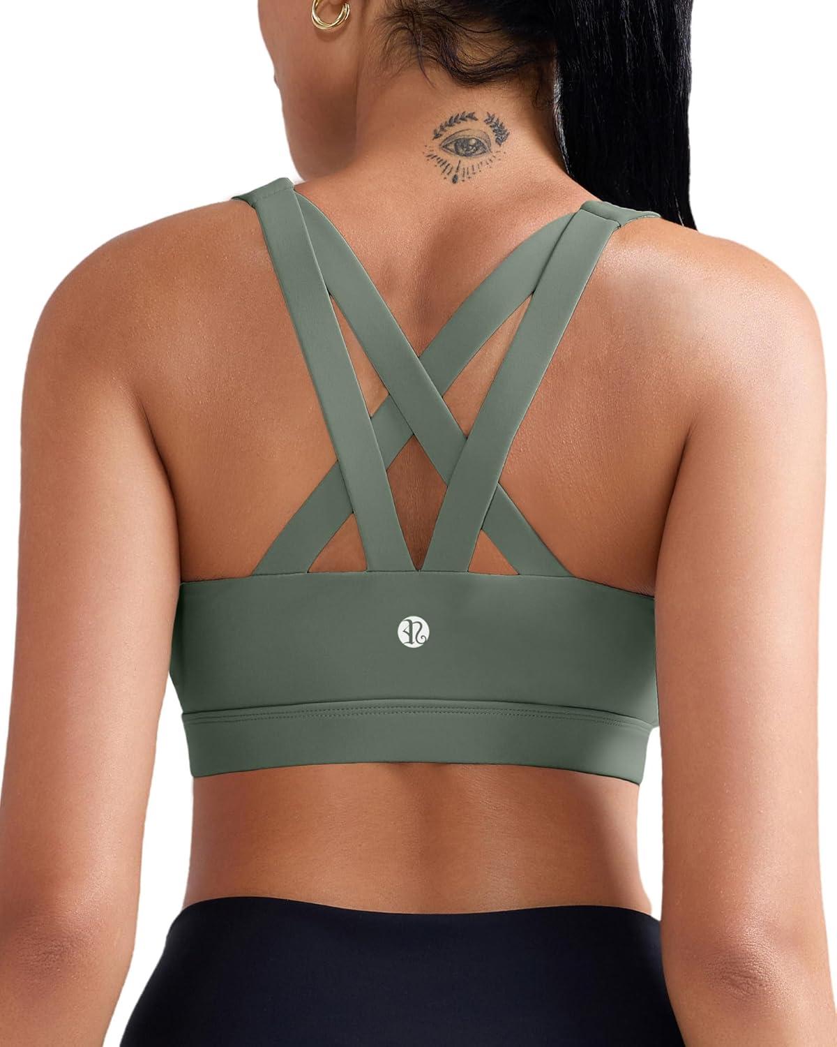 imageRUNNING GIRL Sports Bra for Women CrissCross Back Padded Strappy Sports Bras Medium Support Yoga Bra with Removable CupsBdark Green
