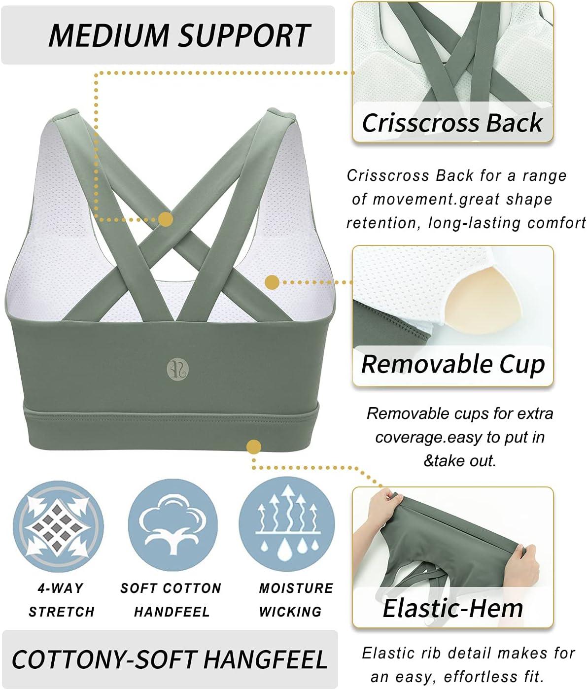 imageRUNNING GIRL Sports Bra for Women CrissCross Back Padded Strappy Sports Bras Medium Support Yoga Bra with Removable CupsBdark Green