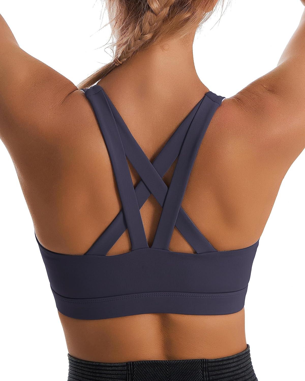 imageRUNNING GIRL Sports Bra for Women CrissCross Back Padded Strappy Sports Bras Medium Support Yoga Bra with Removable CupsBdusty Blue