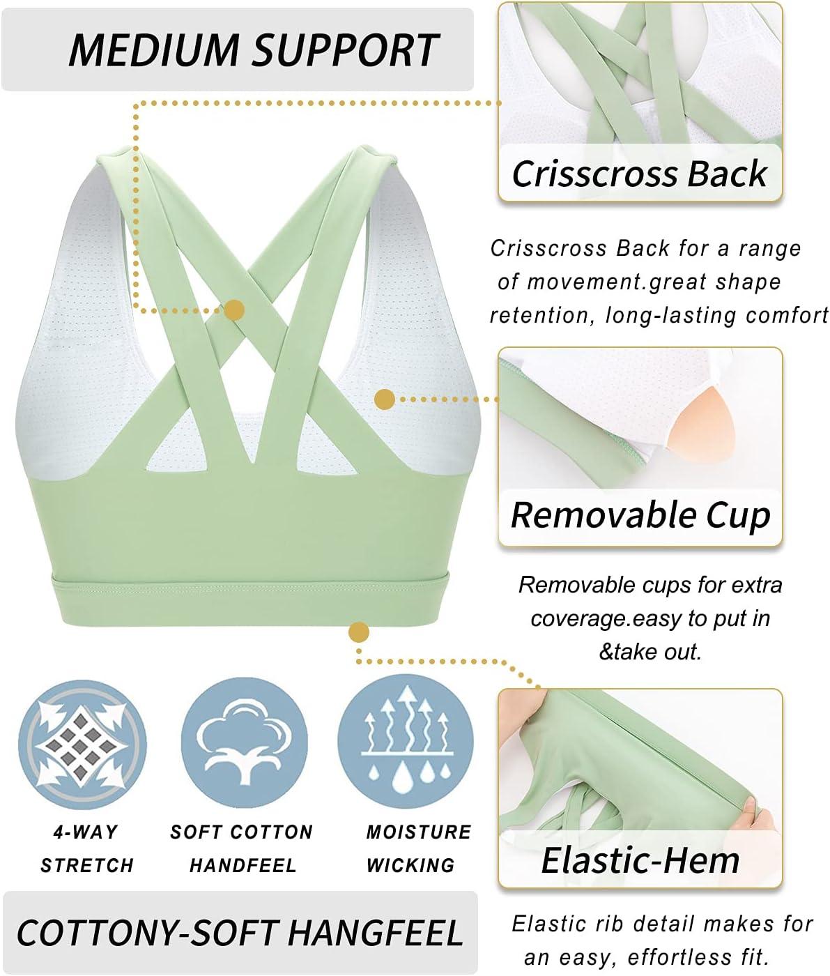 imageRUNNING GIRL Sports Bra for Women CrissCross Back Padded Strappy Sports Bras Medium Support Yoga Bra with Removable CupsBgreen