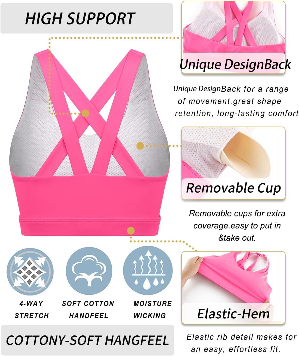 imageRUNNING GIRL Sports Bra for Women CrissCross Back Padded Strappy Sports Bras Medium Support Yoga Bra with Removable CupsBhot Pink