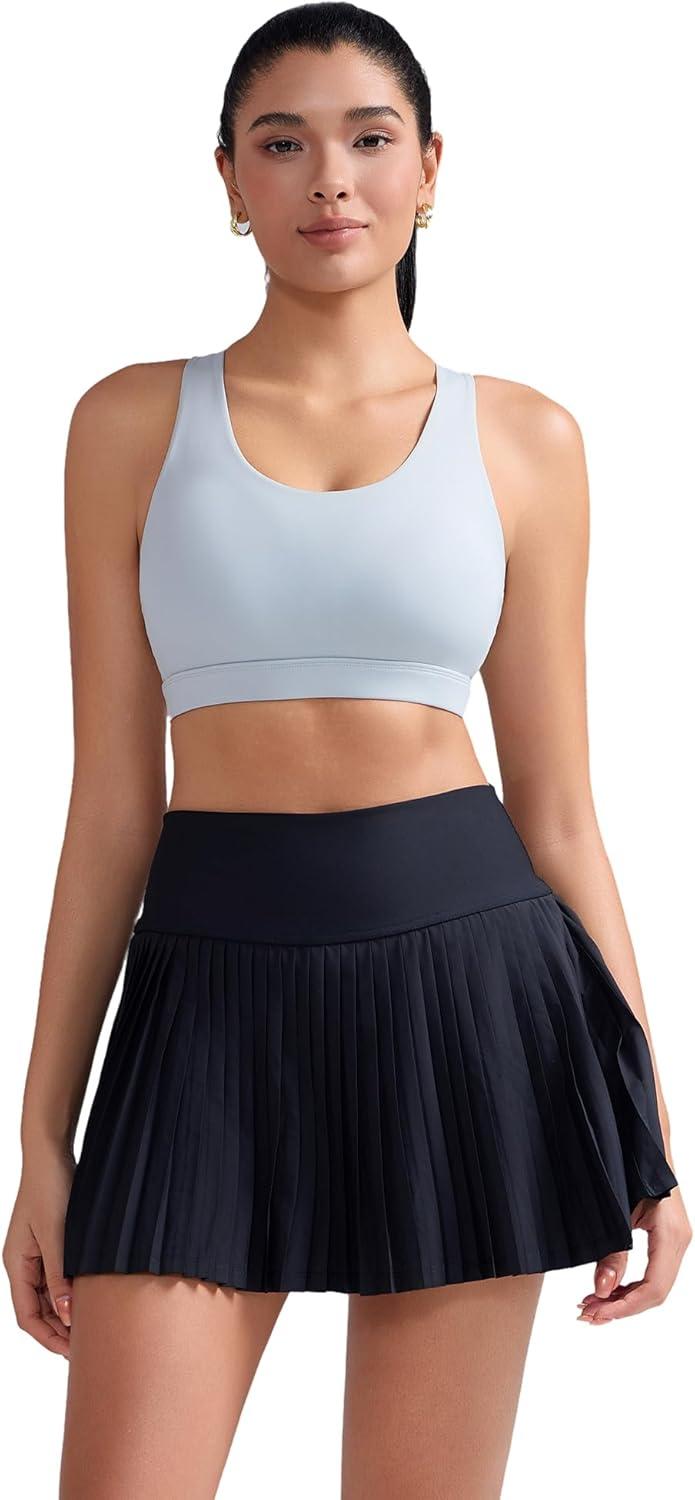 imageRUNNING GIRL Sports Bra for Women CrissCross Back Padded Strappy Sports Bras Medium Support Yoga Bra with Removable CupsBice Grey