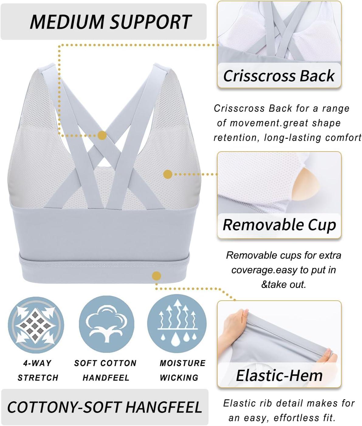 imageRUNNING GIRL Sports Bra for Women CrissCross Back Padded Strappy Sports Bras Medium Support Yoga Bra with Removable CupsBice Grey