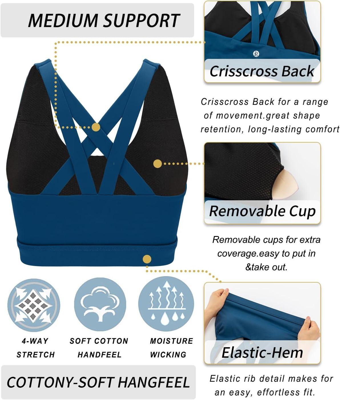 imageRUNNING GIRL Sports Bra for Women CrissCross Back Padded Strappy Sports Bras Medium Support Yoga Bra with Removable CupsBnavy Blue