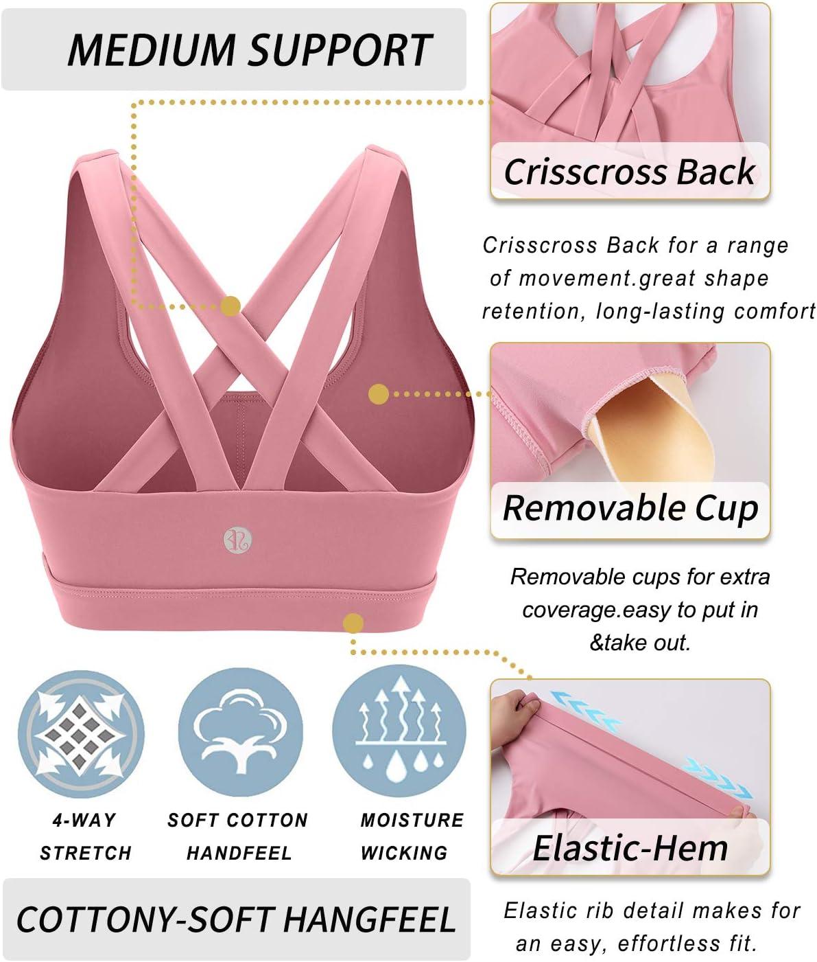 imageRUNNING GIRL Sports Bra for Women CrissCross Back Padded Strappy Sports Bras Medium Support Yoga Bra with Removable CupsBpink