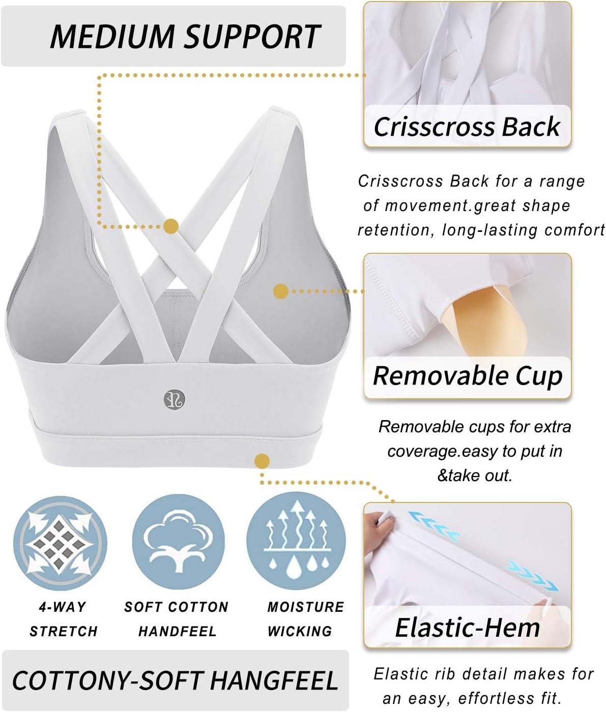 imageRUNNING GIRL Sports Bra for Women CrissCross Back Padded Strappy Sports Bras Medium Support Yoga Bra with Removable CupsBwhite