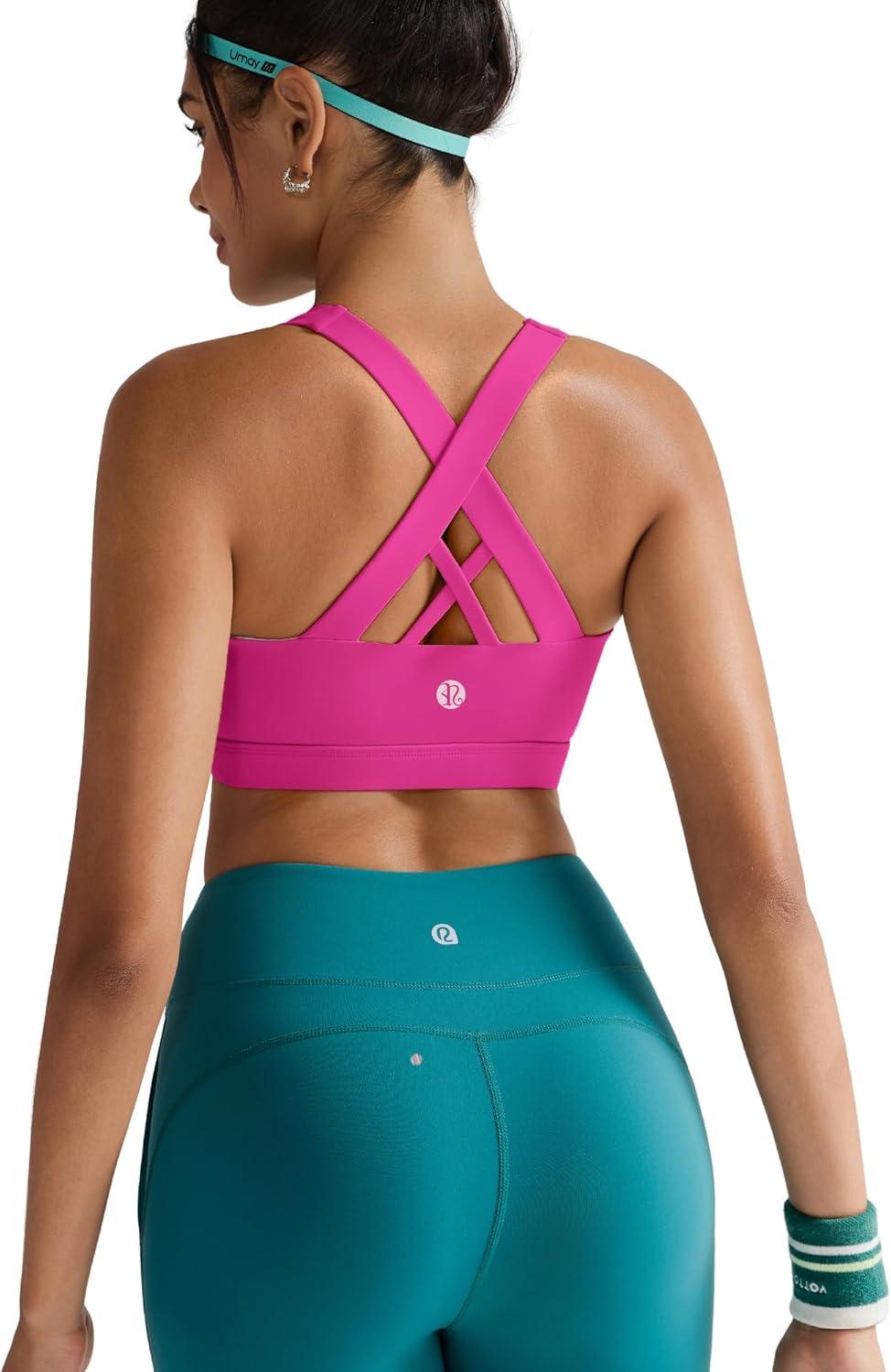 imageRUNNING GIRL Sports Bra for Women CrissCross Back Padded Strappy Sports Bras Medium Support Yoga Bra with Removable CupsHot Pink