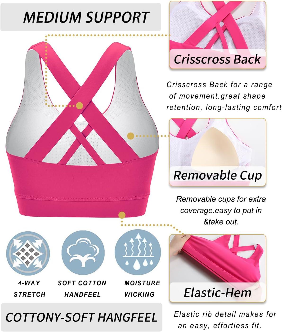 imageRUNNING GIRL Sports Bra for Women CrissCross Back Padded Strappy Sports Bras Medium Support Yoga Bra with Removable CupsHot Pink