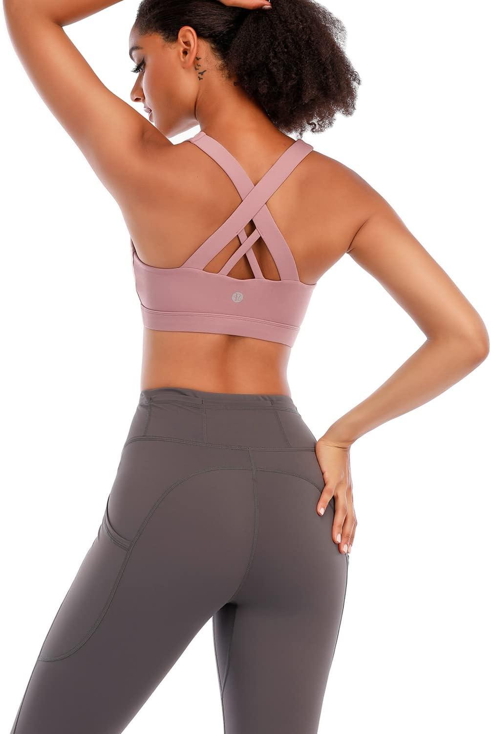 imageRUNNING GIRL Sports Bra for Women CrissCross Back Padded Strappy Sports Bras Medium Support Yoga Bra with Removable CupsPurple