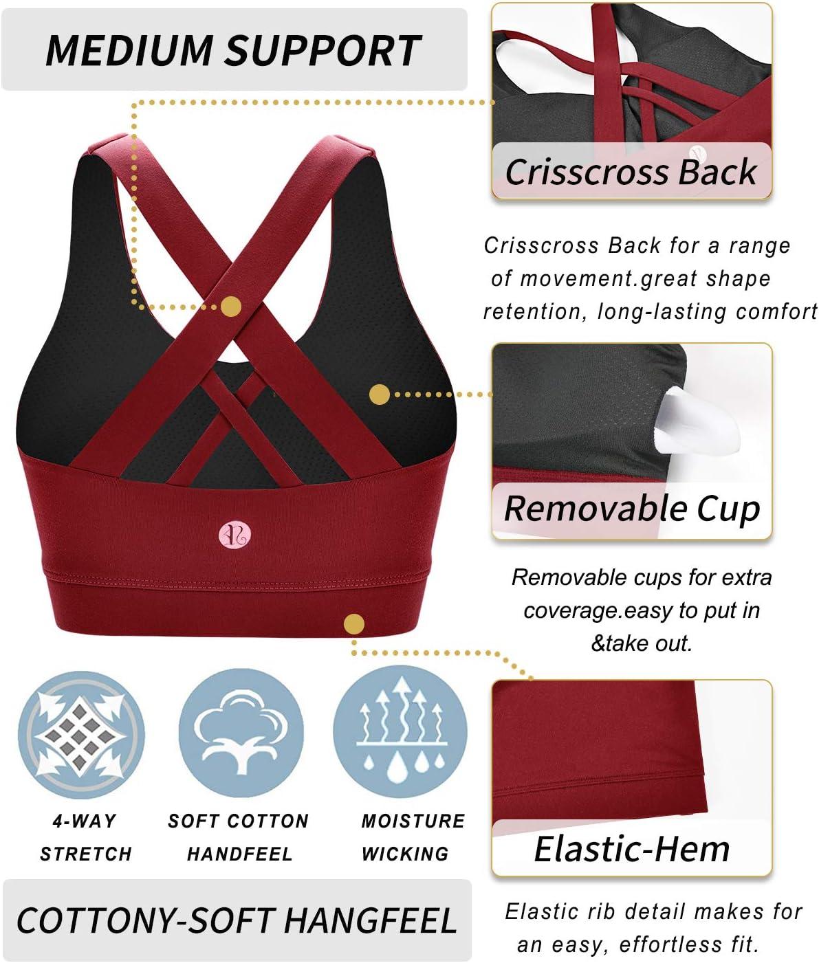 imageRUNNING GIRL Sports Bra for Women CrissCross Back Padded Strappy Sports Bras Medium Support Yoga Bra with Removable CupsRed