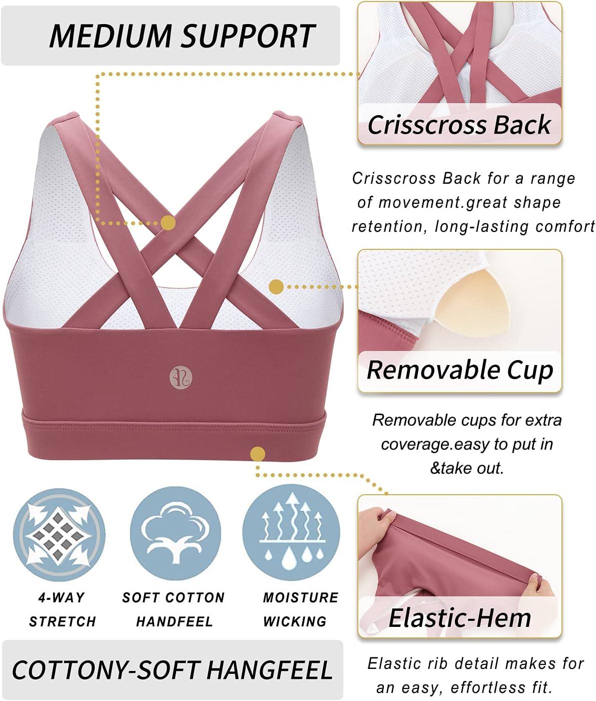 imageRUNNING GIRL Sports Bra for Women CrissCross Back Padded Strappy Sports Bras Medium Support Yoga Bra with Removable CupsRose Red