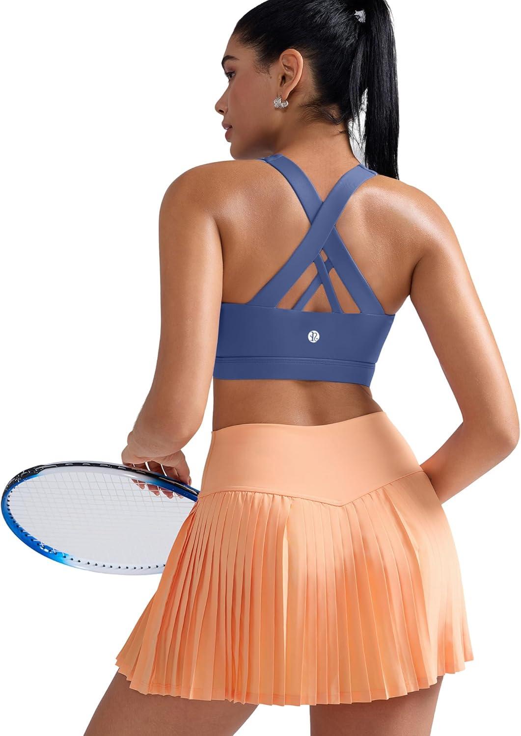 imageRUNNING GIRL Sports Bra for Women CrissCross Back Padded Strappy Sports Bras Medium Support Yoga Bra with Removable CupsViolet Storm