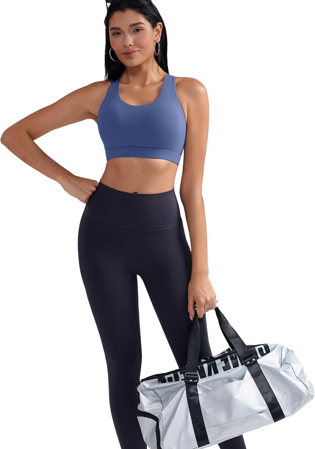 imageRUNNING GIRL Sports Bra for Women CrissCross Back Padded Strappy Sports Bras Medium Support Yoga Bra with Removable CupsViolet Storm