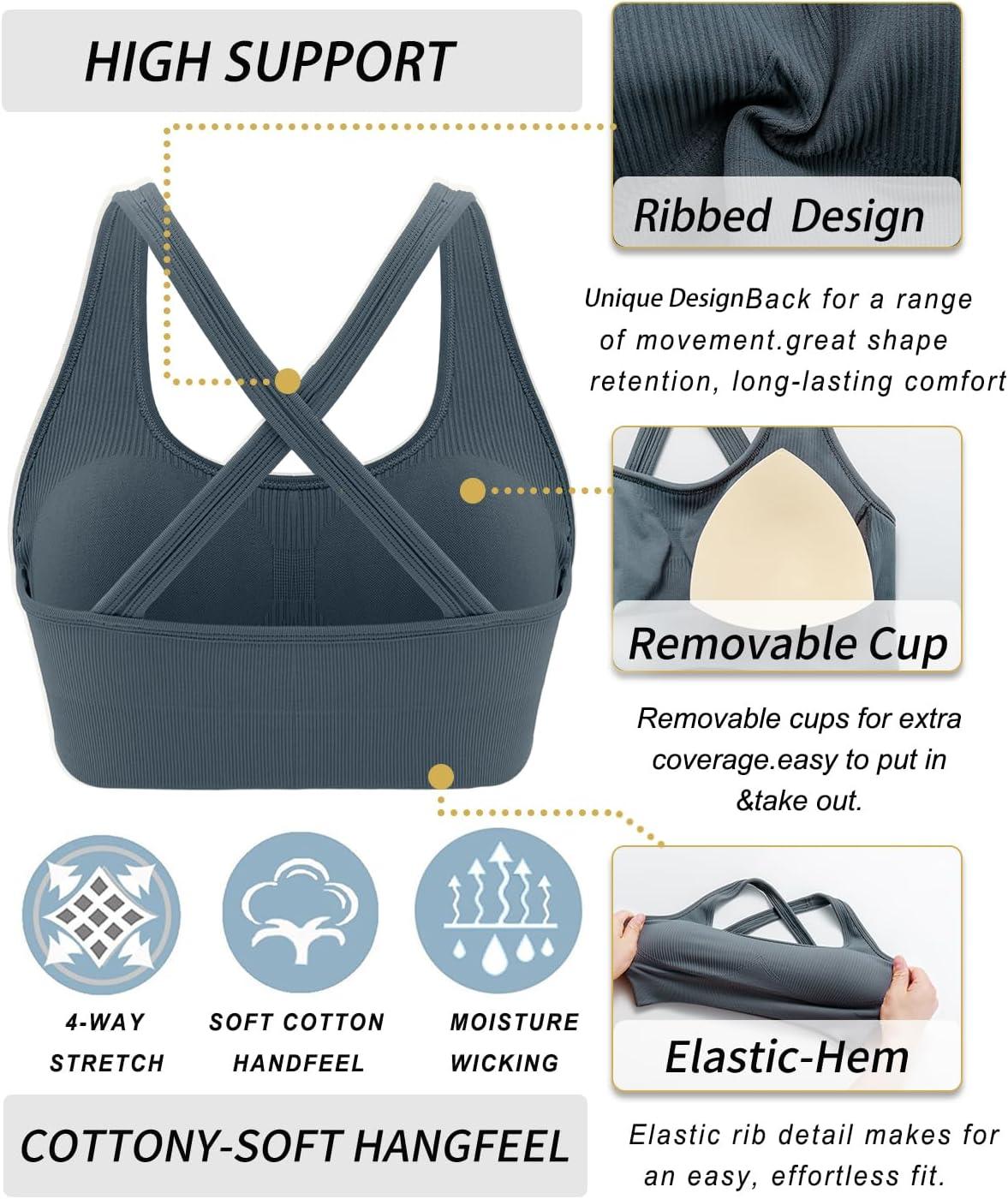 imageRUNNING GIRL Sports Bras for Women High SupportHigh Impact Sports Bra for Women Crisscross Back with Removable Pads3blackgreygreen