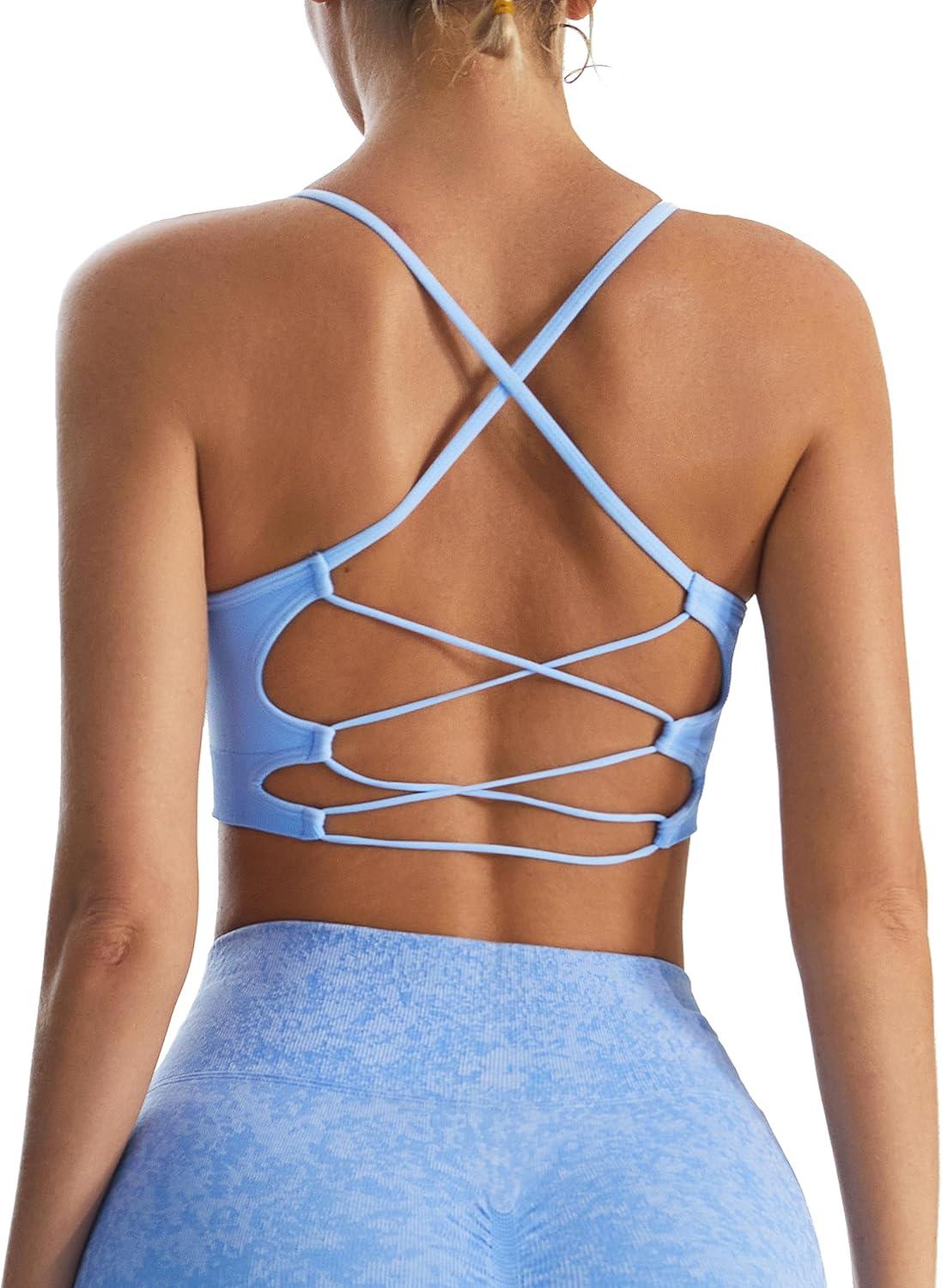 imageRUNNING GIRL Sports Bras for WomenSexy Crisscross Back Seamless Padded Sports Bra Medium Support with Removable PadsAbluepinkgreen