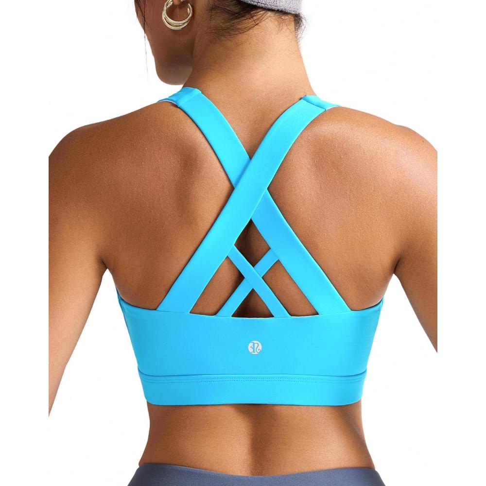 imageRUNNING GIRL Sports Bra for Women CrissCross Back Padded Strappy Sports Bras Medium Support Yoga Bra with Removable CupsAbrilliant Blue