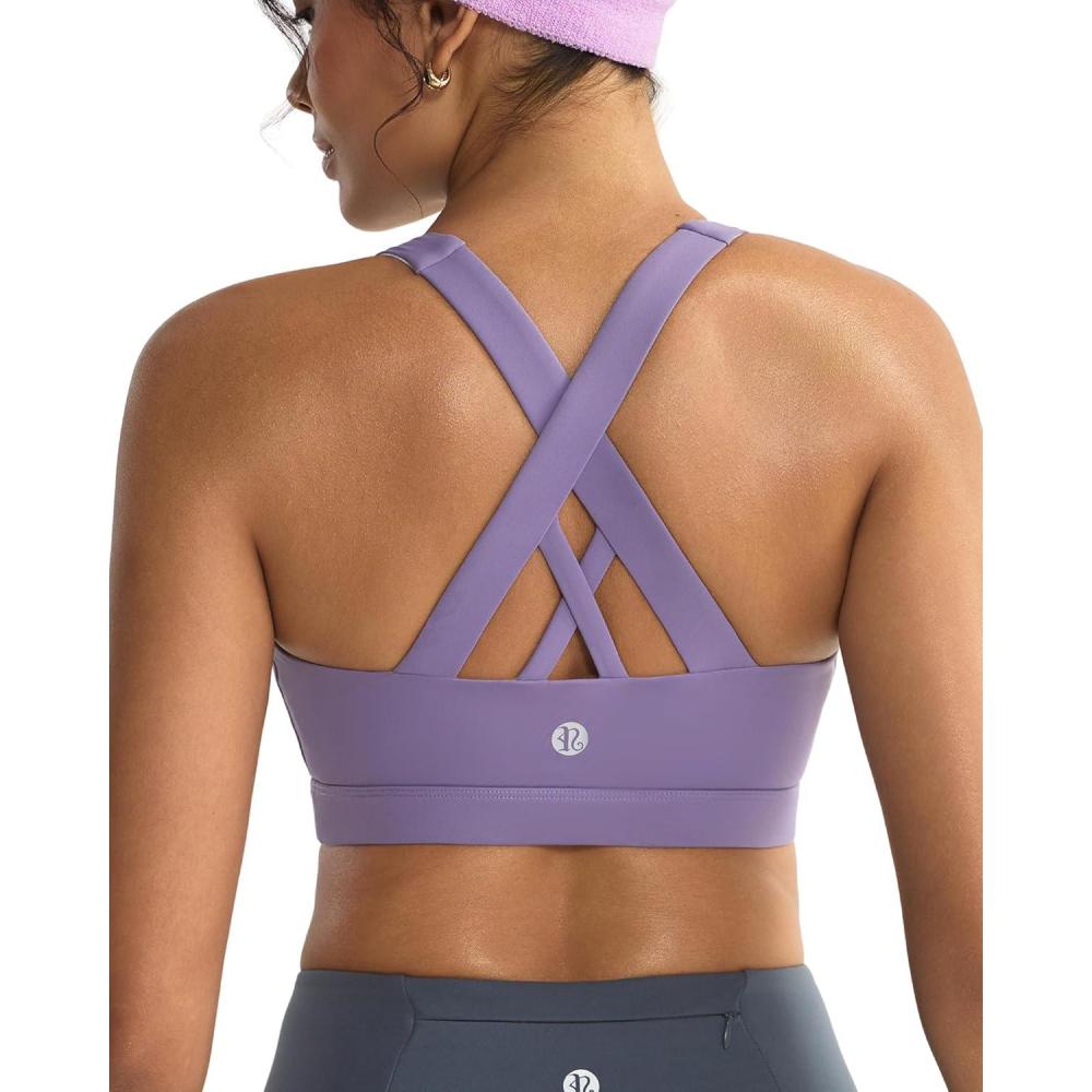 imageRUNNING GIRL Sports Bra for Women CrissCross Back Padded Strappy Sports Bras Medium Support Yoga Bra with Removable CupsAdusty Lavender