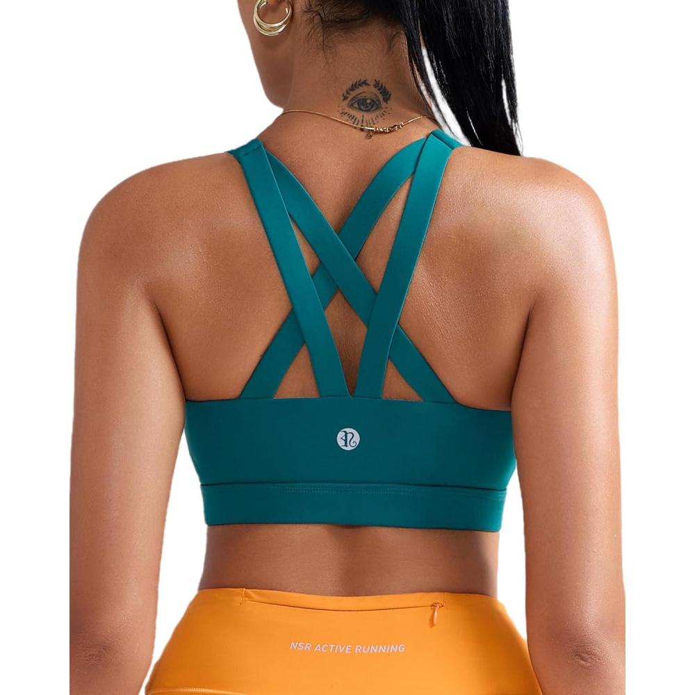 imageRUNNING GIRL Sports Bra for Women CrissCross Back Padded Strappy Sports Bras Medium Support Yoga Bra with Removable CupsBstorm Teal