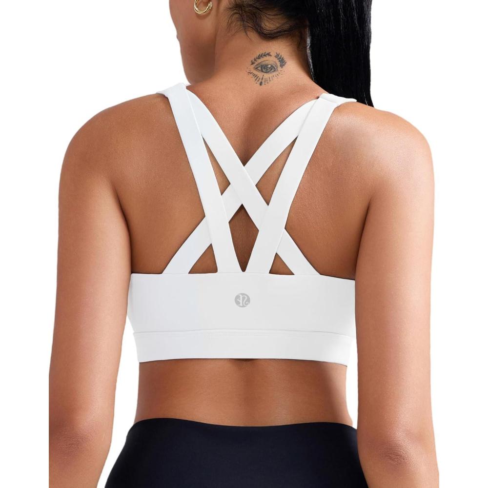imageRUNNING GIRL Sports Bra for Women CrissCross Back Padded Strappy Sports Bras Medium Support Yoga Bra with Removable CupsBwhite