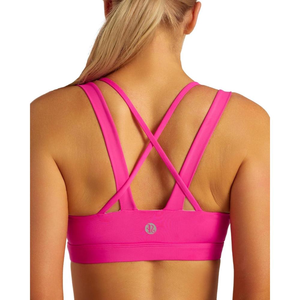 imageRUNNING GIRL Sports Bra for Women CrissCross Back Padded Strappy Sports Bras Medium Support Yoga Bra with Removable CupsDhot Pink