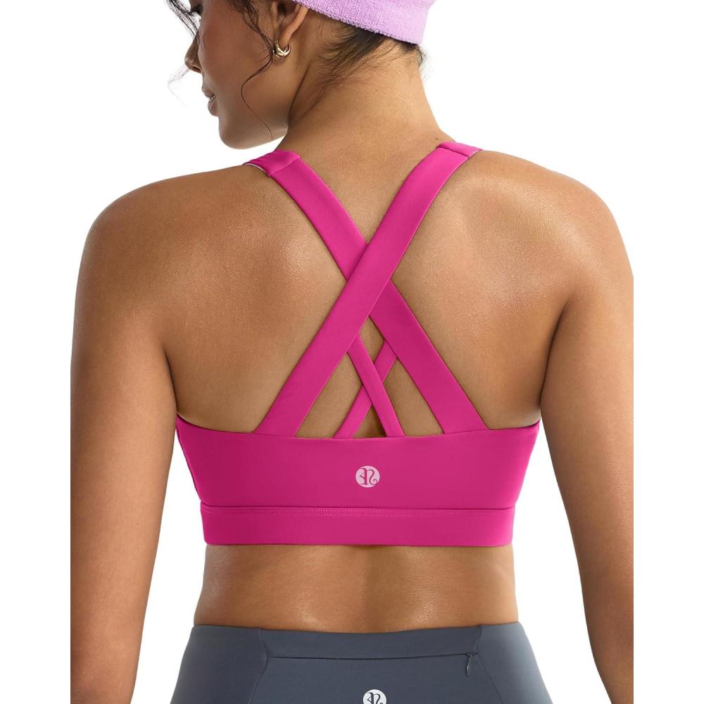 imageRUNNING GIRL Sports Bra for Women CrissCross Back Padded Strappy Sports Bras Medium Support Yoga Bra with Removable CupsHot Pink