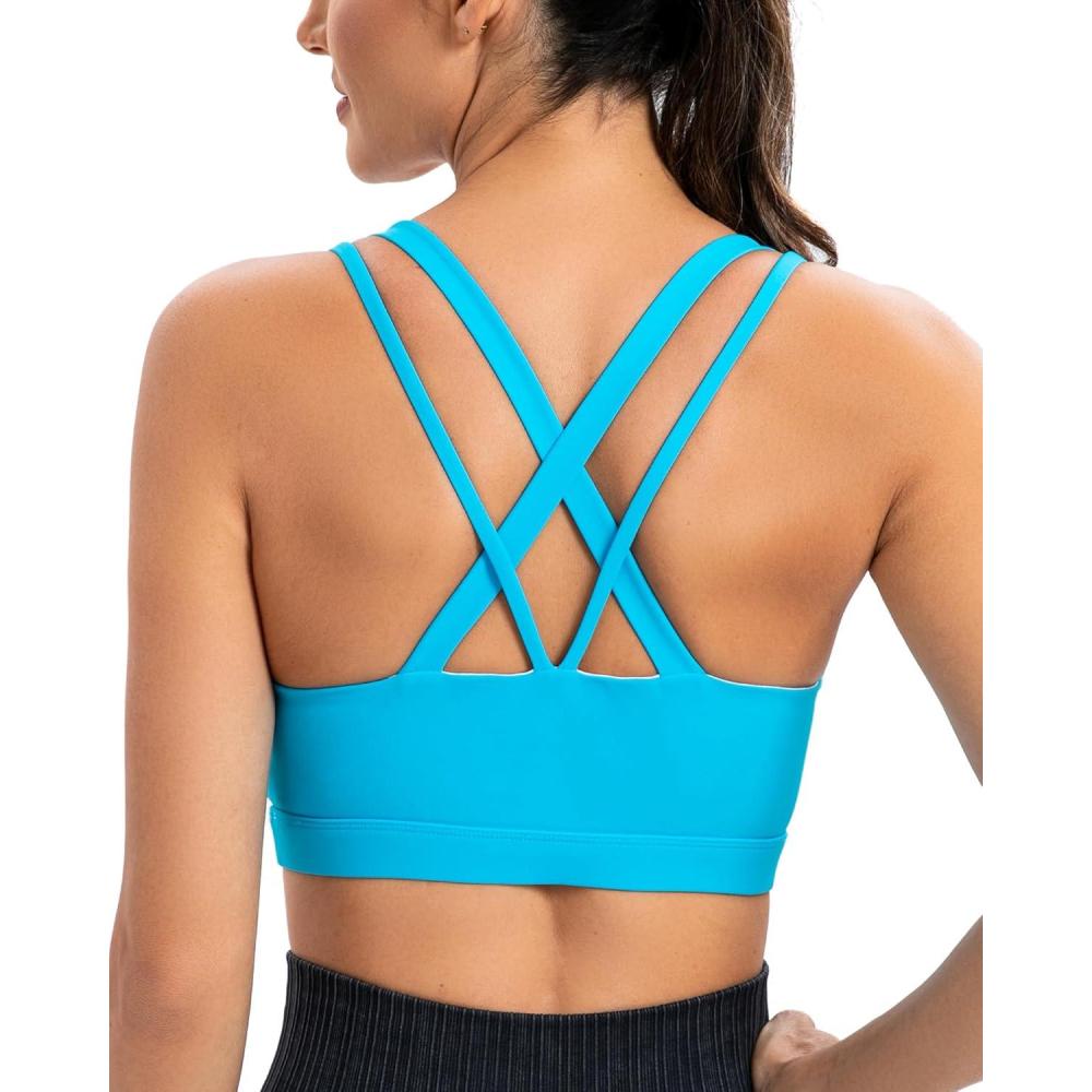 imageRUNNING GIRL Sports Bra for Women CrissCross Back Padded Strappy Sports Bras Medium Support Yoga Bra with Removable CupsYbrilliant Blue