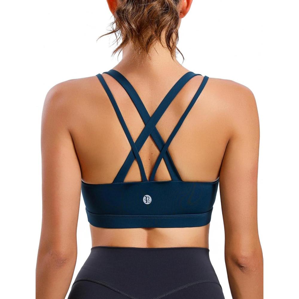 imageRUNNING GIRL Sports Bra for Women CrissCross Back Padded Strappy Sports Bras Medium Support Yoga Bra with Removable CupsYdark Blue