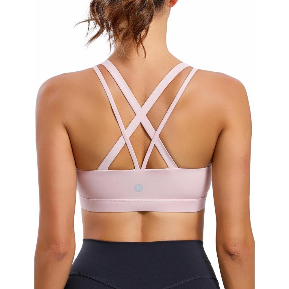 imageRUNNING GIRL Sports Bra for Women CrissCross Back Padded Strappy Sports Bras Medium Support Yoga Bra with Removable CupsYpink