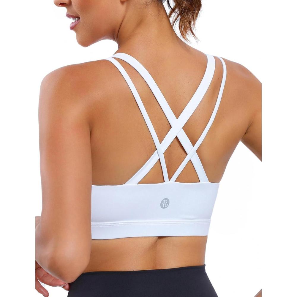imageRUNNING GIRL Sports Bra for Women CrissCross Back Padded Strappy Sports Bras Medium Support Yoga Bra with Removable CupsYwhite