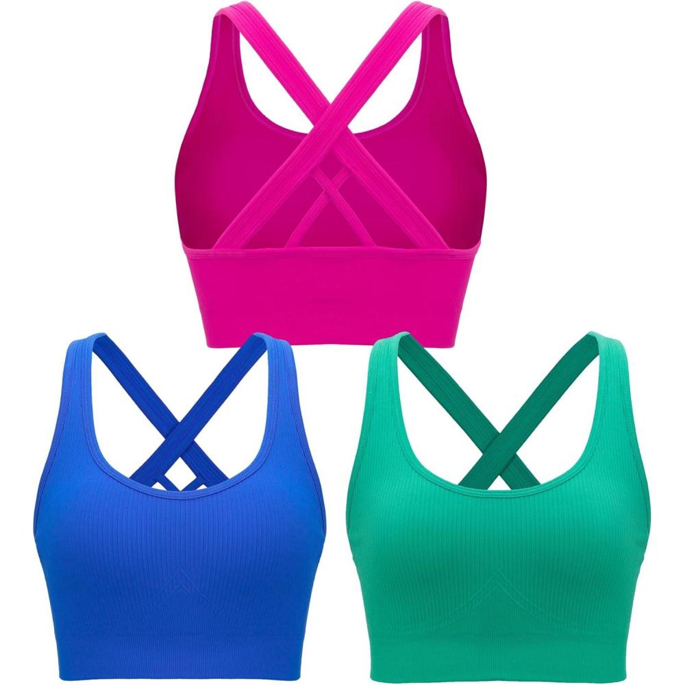 imageRUNNING GIRL Sports Bras for Women High SupportHigh Impact Sports Bra for Women Crisscross Back with Removable Pads1bluepinkgreen