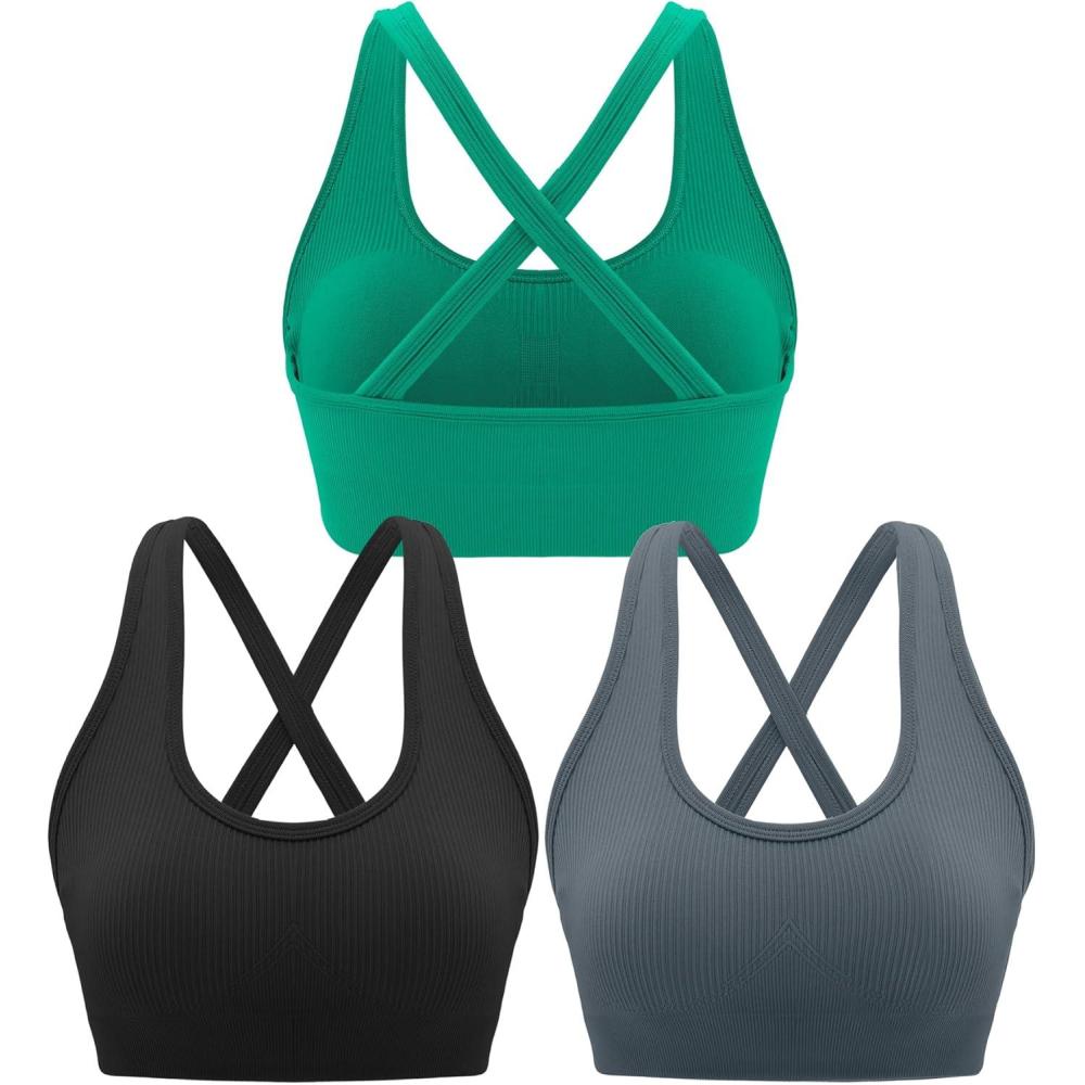 imageRUNNING GIRL Sports Bras for Women High SupportHigh Impact Sports Bra for Women Crisscross Back with Removable Pads3blackgreygreen