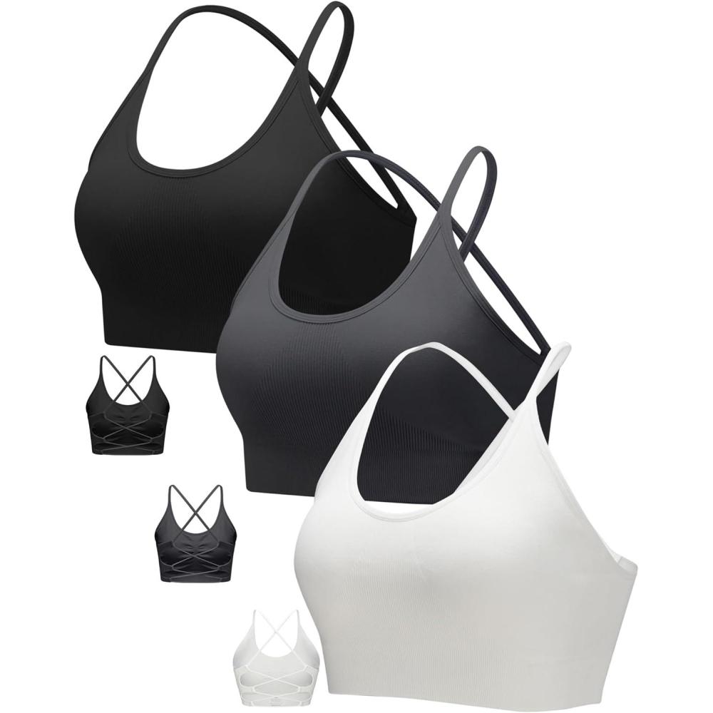 imageRUNNING GIRL Sports Bras for WomenSexy Crisscross Back Seamless Padded Sports Bra Medium Support with Removable PadsAblackgreywhite