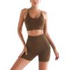 RUNNING GIRL Sports Bras for Women,Sexy Crisscross Back Seamless Padded Sports Bra Medium Support with Removable Pads(Brown)