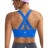 RUNNING GIRL Sports Bra for Women, Criss-Cross Back Padded Strappy Sports Bras Medium Support Yoga Bra with Removable Cups(A-sparkle Blue)