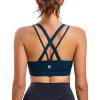 RUNNING GIRL Sports Bra for Women, Criss-Cross Back Padded Strappy Sports Bras Medium Support Yoga Bra with Removable Cups(Y-dark Blue)