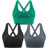 RUNNING GIRL Sports Bras for Women High Support,High Impact Sports Bra for Women Crisscross Back with Removable Pads(3-black+grey+green)