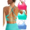 RUNNING GIRL Sports Bras for Women,Sexy Crisscross Back Seamless Padded Sports Bra Medium Support with Removable Pads(A-blue+pink+green)