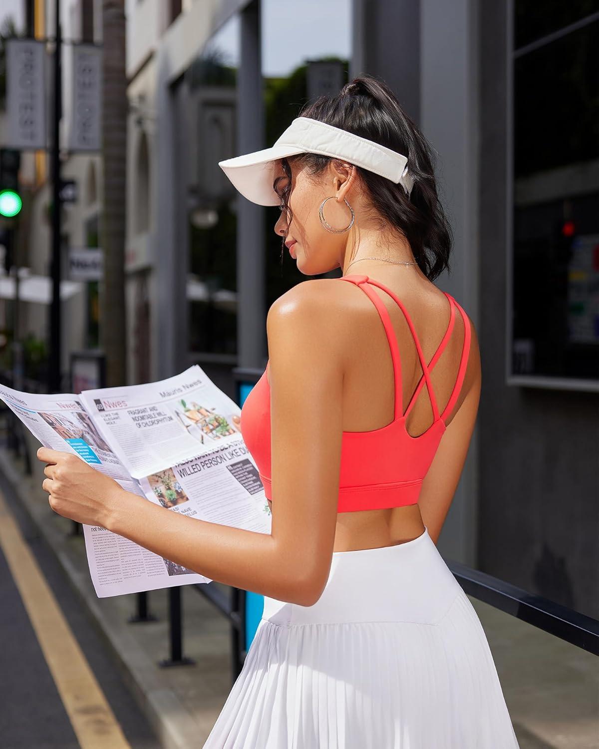 imageRUNNING GIRL High Impact Sports Bras for Women High Support Running Sports Bra Moulded Cup Strappy Sports BrasUred