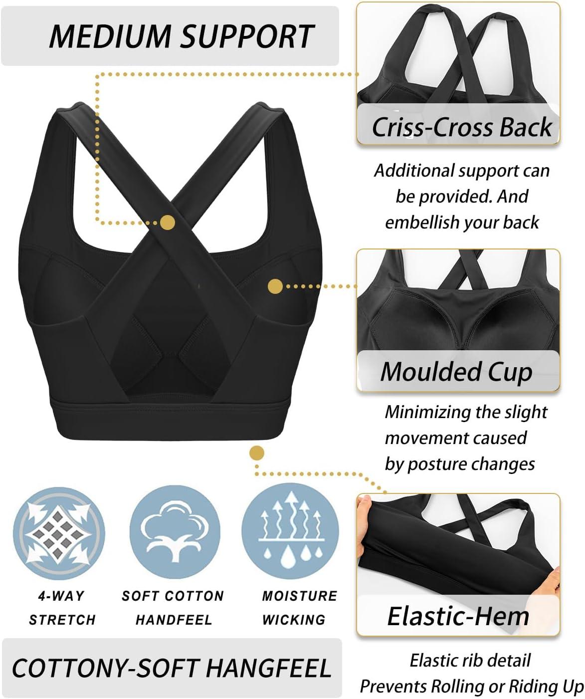 imageRUNNING GIRL High Impact Sports Bras for Women High Support Running Strappy Womens Sports Bra with Sewn in PadsXblack