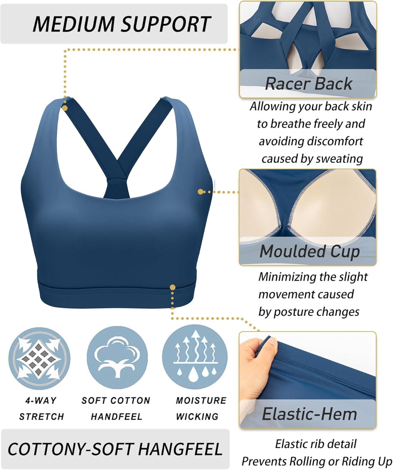 imageRUNNING GIRL High Impact Sports Bras for Women High Support Running Strappy Womens Sports Bra with Sewn in PadsXdark Blue