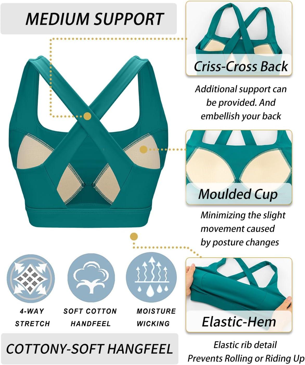 imageRUNNING GIRL High Impact Sports Bras for Women High Support Running Strappy Womens Sports Bra with Sewn in PadsXgreen