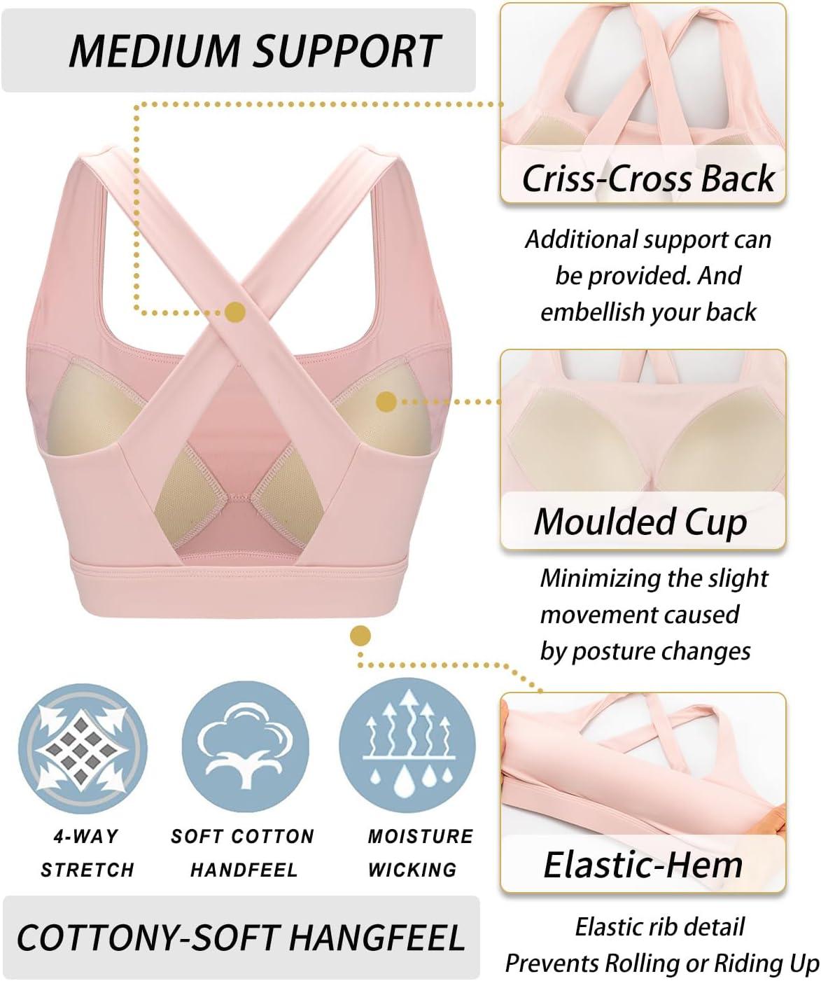 imageRUNNING GIRL High Impact Sports Bras for Women High Support Running Strappy Womens Sports Bra with Sewn in PadsXpink