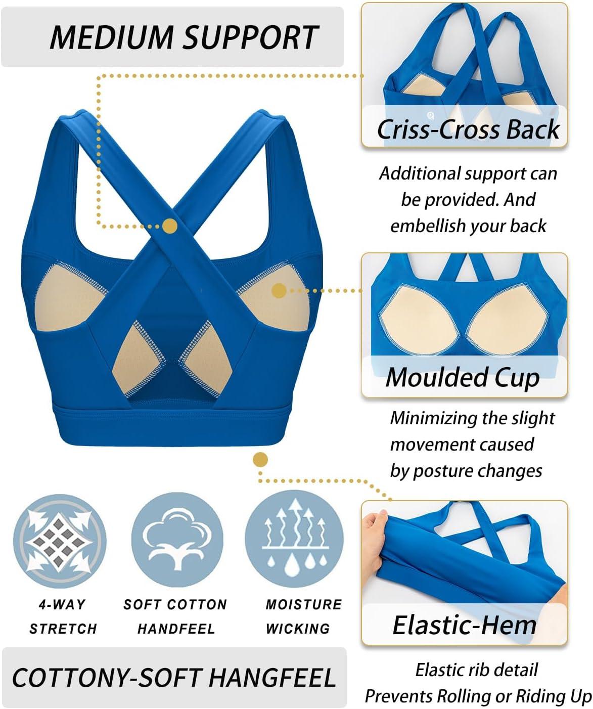 imageRUNNING GIRL High Impact Sports Bras for Women High Support Running Strappy Womens Sports Bra with Sewn in PadsXroyal Blue