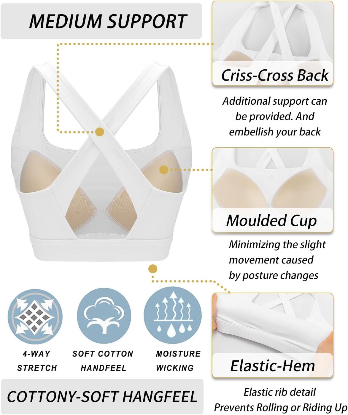 imageRUNNING GIRL High Impact Sports Bras for Women High Support Running Strappy Womens Sports Bra with Sewn in PadsXwhite