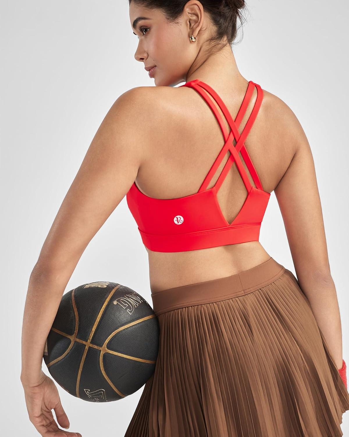 imageRUNNING GIRL Sports Bra for Women High Support Molded Cup High Impact Sports Bras with Sewn in Pads Strappy Running BraBright Red