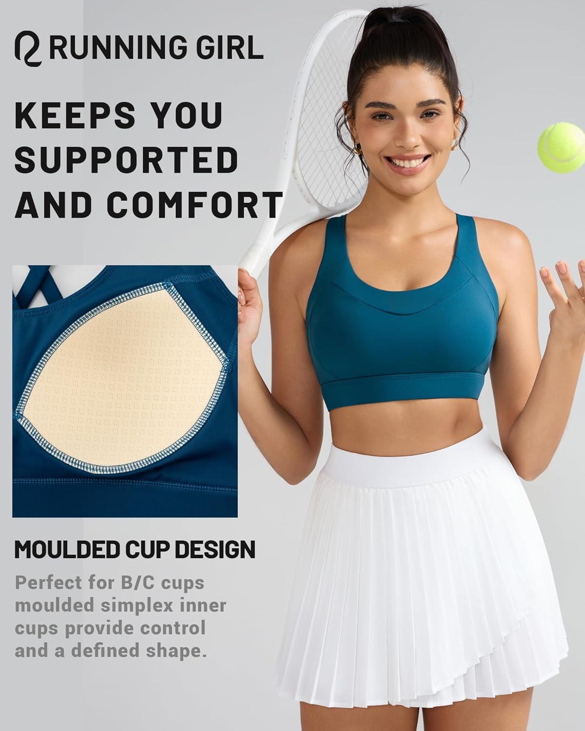 imageRUNNING GIRL Sports Bra for Women High Support Molded Cup High Impact Sports Bras with Sewn in Pads Strappy Running BraNavy