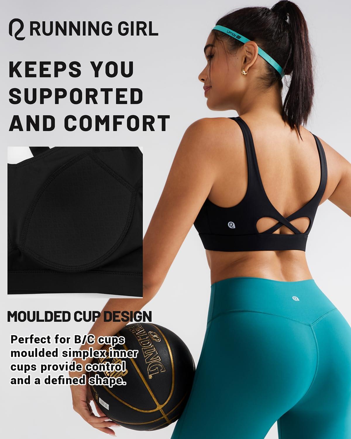 imageRUNNING GIRL Sports Bra for Women High Support Molded Cup High Impact Sports Bras with Sewn in Pads Workout Running BraBlack