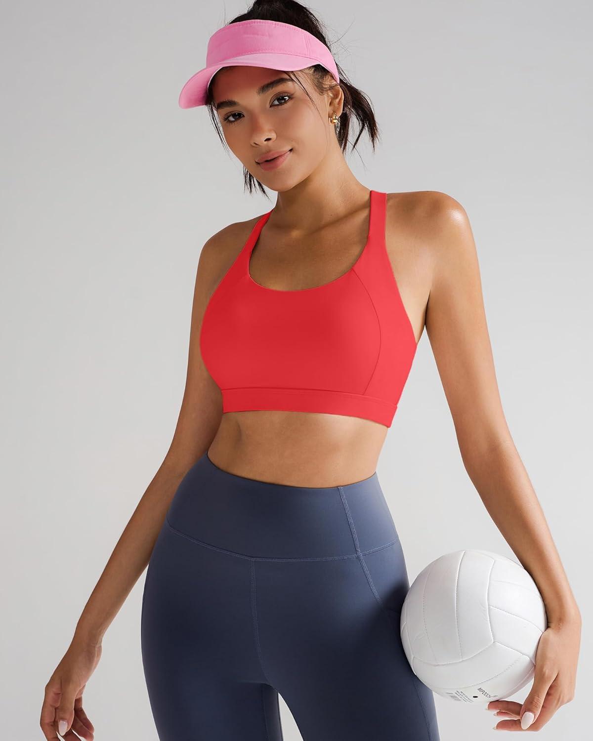 imageRUNNING GIRL Sports Bra for WomenY Back Molded Cup Strappy Running Sports Bra with Sewn in PadsDeep Red