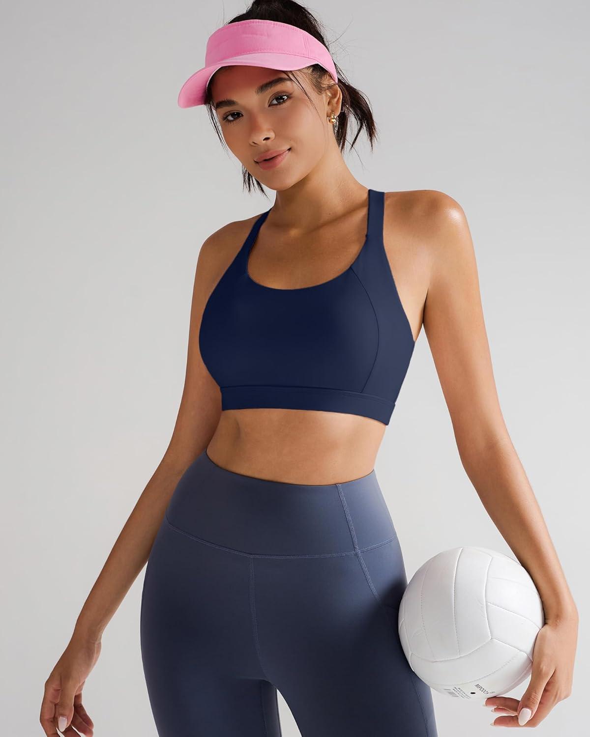 imageRUNNING GIRL Sports Bra for WomenY Back Molded Cup Strappy Running Sports Bra with Sewn in PadsNavy Blue